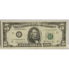 UNITED STATES OF AMERICA 1981 . FIVE 5 DOLLARS BANKNOTE . ERROR . FOLDED CREASE